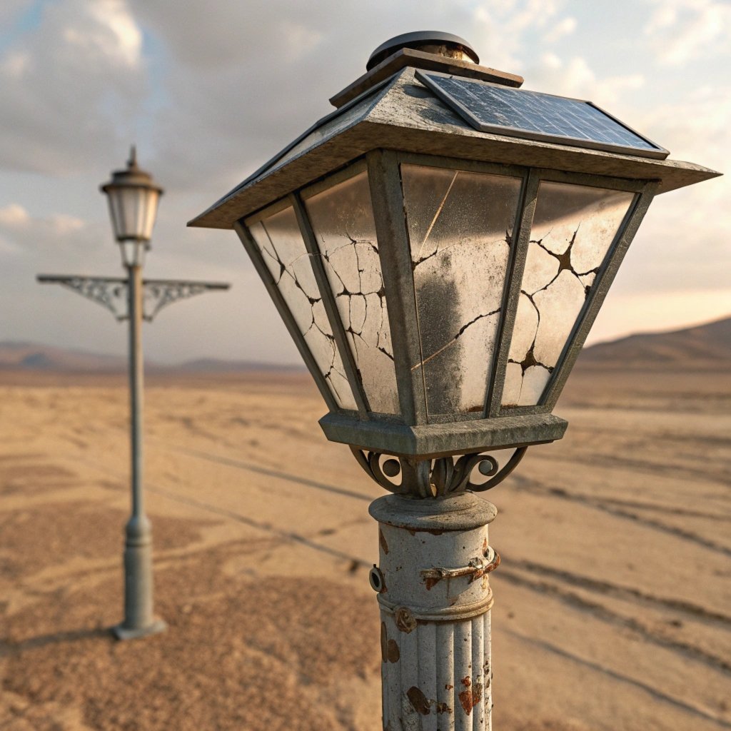 Solar street light in desert, illustrating durability in harsh conditions