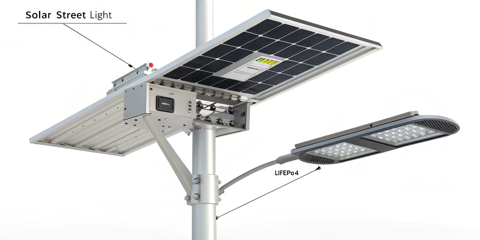 Diagram of solar street light with pole components